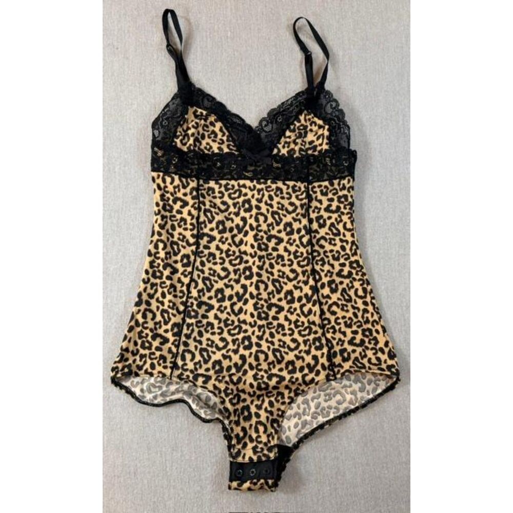 Candie's Leopard Print Lace-Trim Bodysuit NWOT